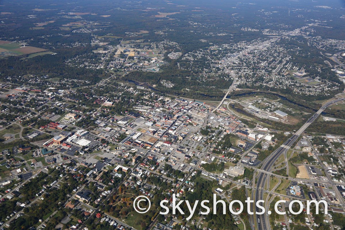 Aerial view of a sprawling cityscape