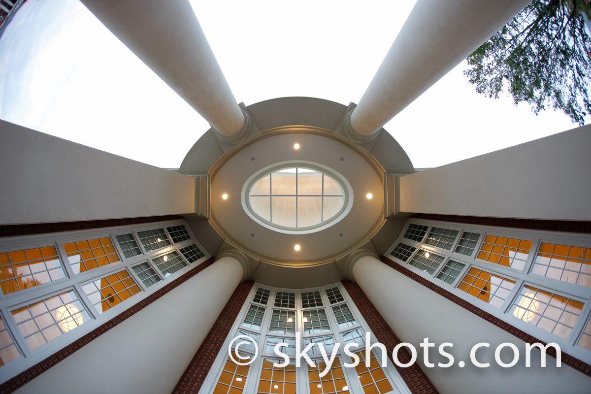 Symmetrical building design with large pillars
