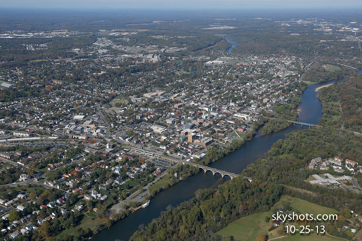 Overhead shot of urban and natural landscape