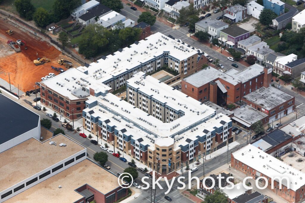 Aerial view of urban apartment complex