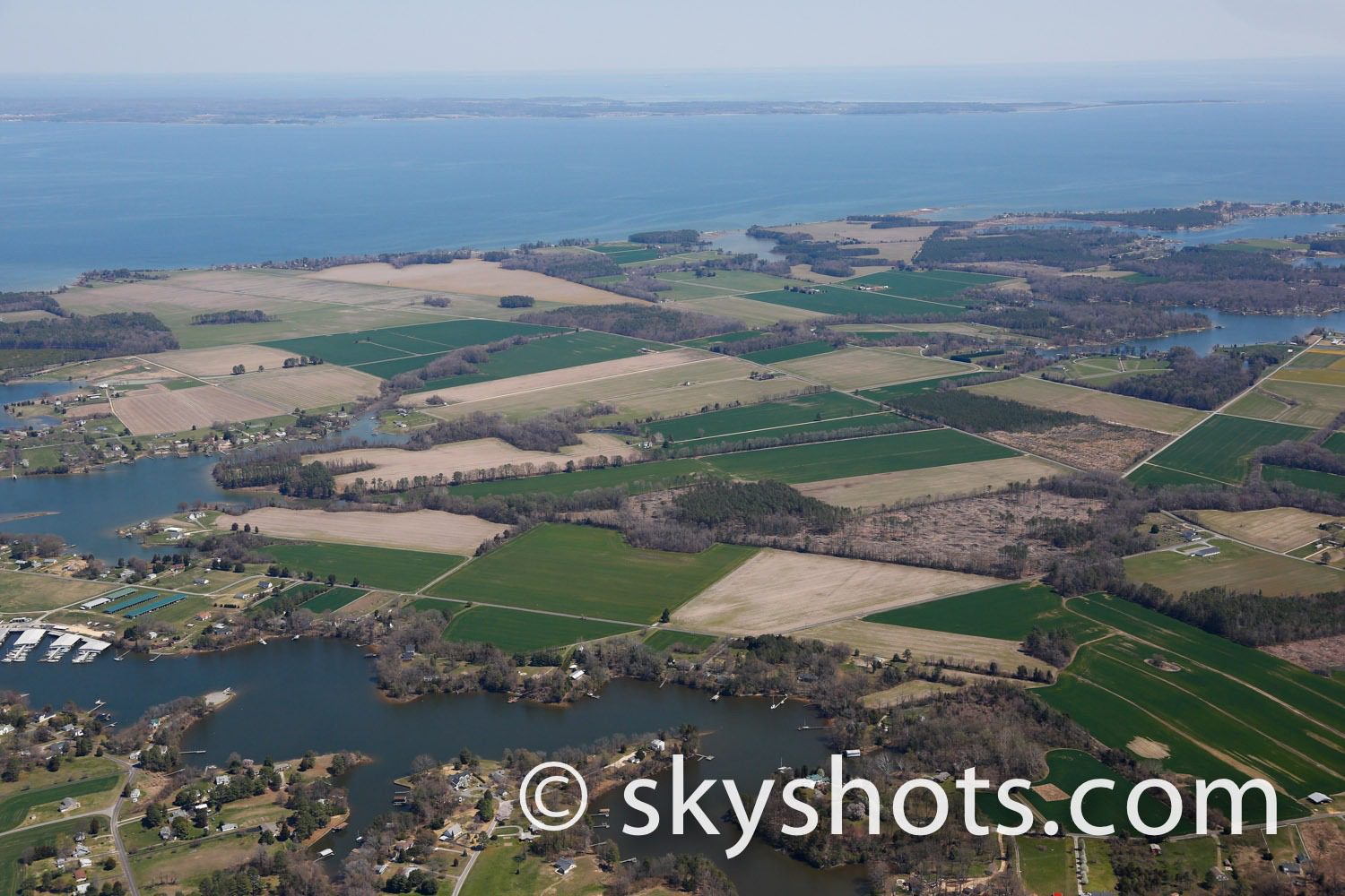 Aerial view of coastal farmland